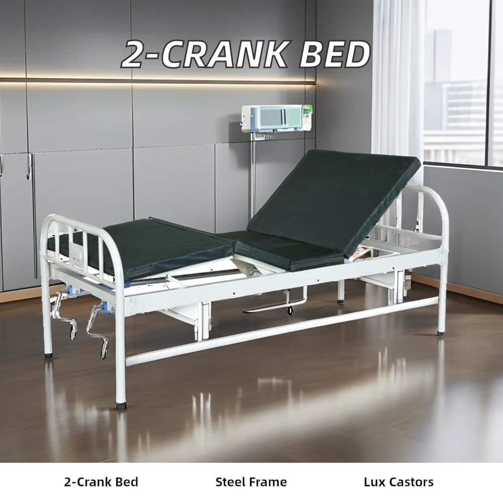High Quality Simple Manual 2-Crank Adjustable Hospital Bed Metal Nursing Bed For Home Use Hospital Care Bed Bestseller