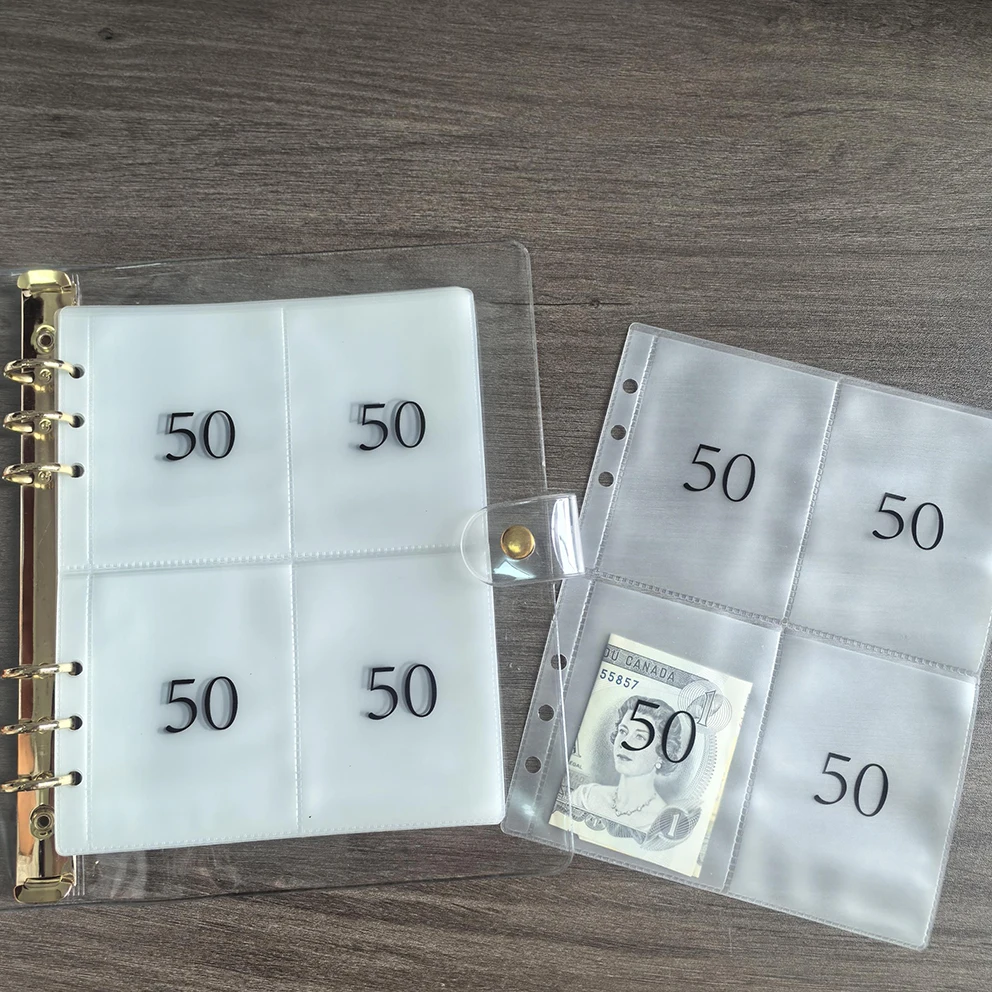Custom Personalized Top Opening 4-Pocket Card Protector Refill Pages Sleeve Printed Number 200 Savings Envelope For A5 Binder