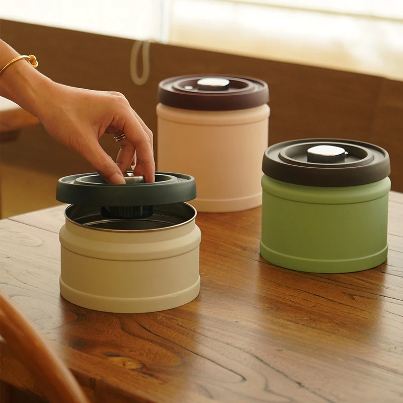 Stainless Steel Press Vacuum-Seal Storage Container Moisture-Proof Food Preservation Jar Coffee Beans Tea Candy Snack Food Box