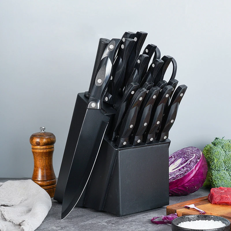 19 Pcs Premium Stainless Steel Knife Block Set Professional Luxury Acrylic Handle Knife Set for Kitchen with Block