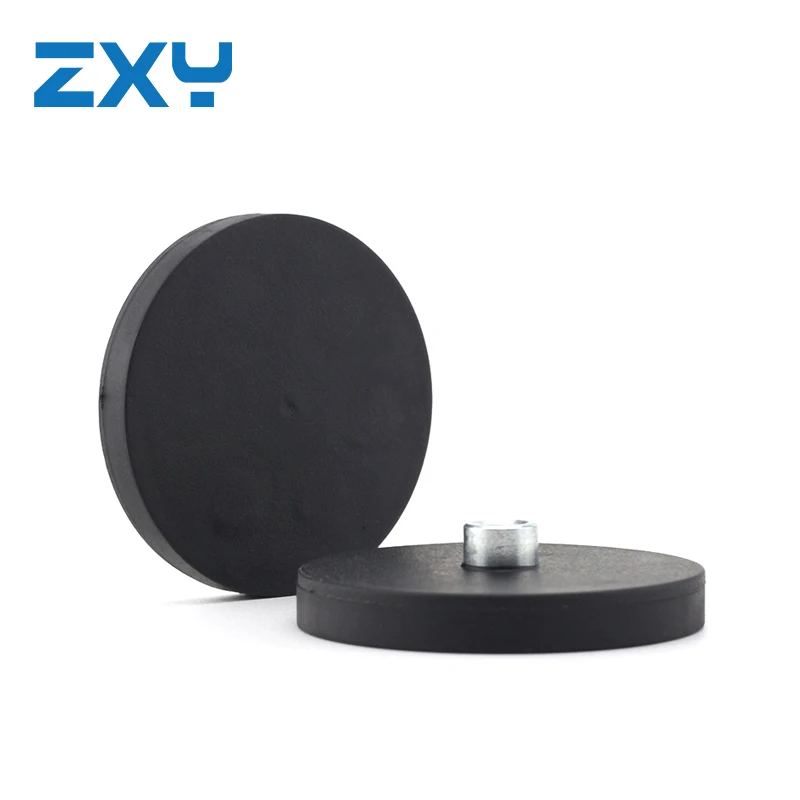 Rubber Coated Female Thread Pot Magnet 43mm x 5mm Anti Scratch Paint Protection