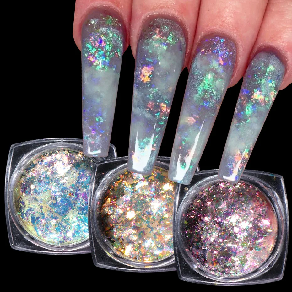 Crystal Fire Opal Flakes Nail Sequins Purple Holographic Glitter DIY Powder for Spring Nails Manicure Paillettes