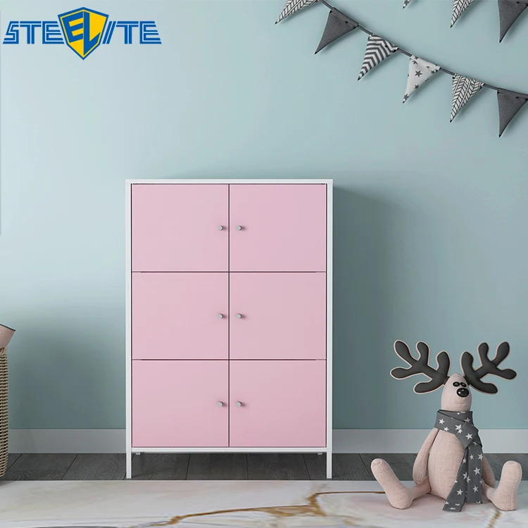 Fashion Furniture Design Baby Wardrobe Color Steel Storage Cabinet Bedroom 6 Door Small Cabinet