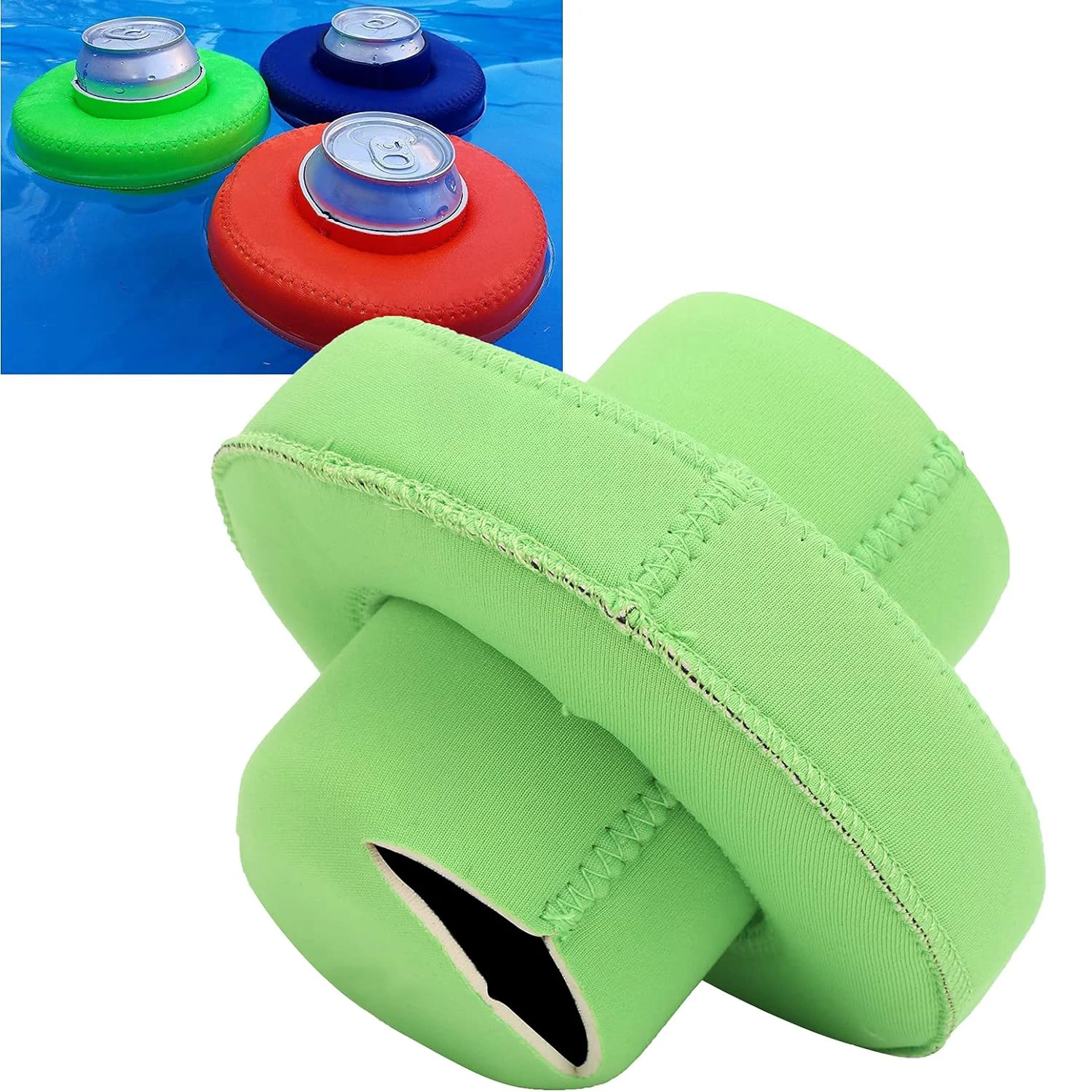 Custom Neoprene Float Cup Holder Beer Bottle Sleeve Swimming Pool Drink Can Support Rope Water Park Surface Floating Can Sleeve