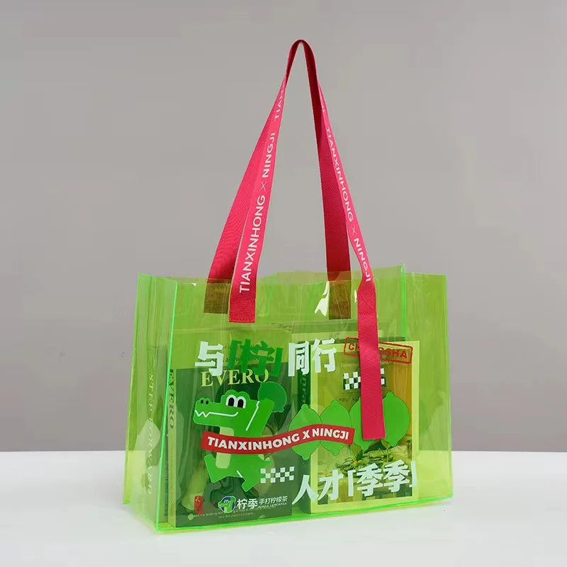 Custom logo transparent clear waterproof neon candy color beach PVC gift shopping tote bag