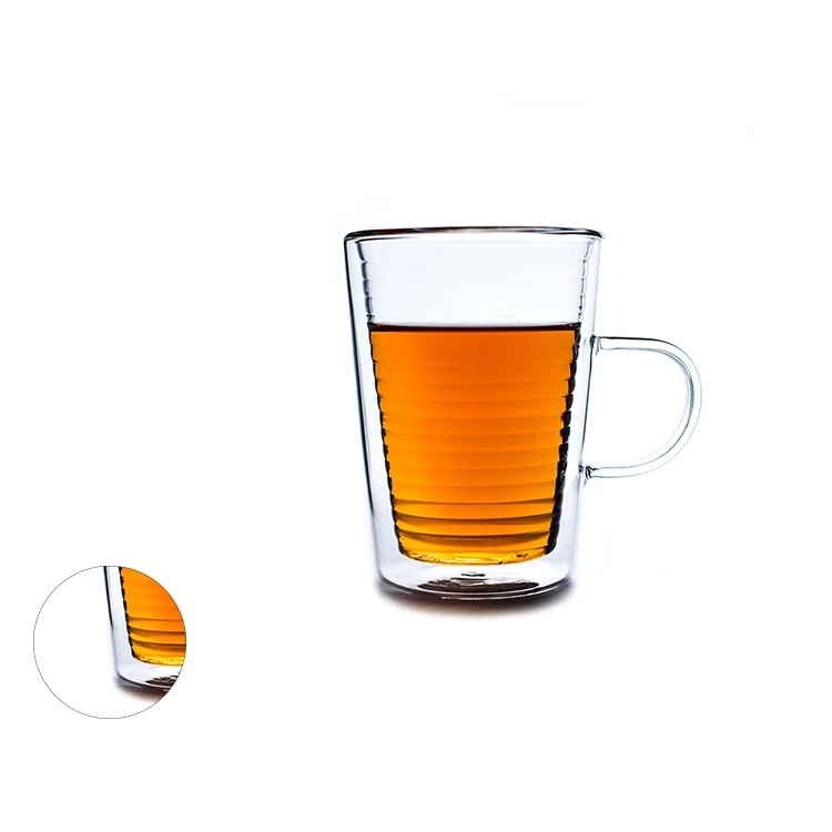 Samyo Double Wall Thermal Insulated Drinking Glasses Coffee Mugs for Latte Cappuccino Espresso Glass Tea Cups With Handle