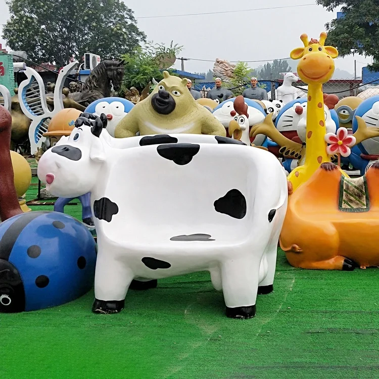 Amusement Park Decoration Cartoon Resin Fiberglass Animal Seat Chair Bench Statue for Sale