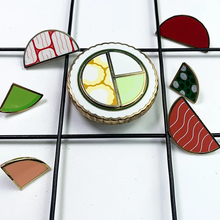 Custom Pin Badge One Set Removable For Reassembly Pizza Hard Enamel Pin With Screen Printing