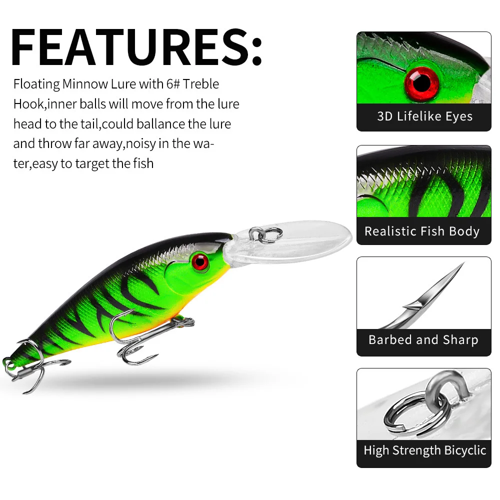 Pike Bait 10.5g 12cm Floating Pencil Bait Hook Saltwater Fish