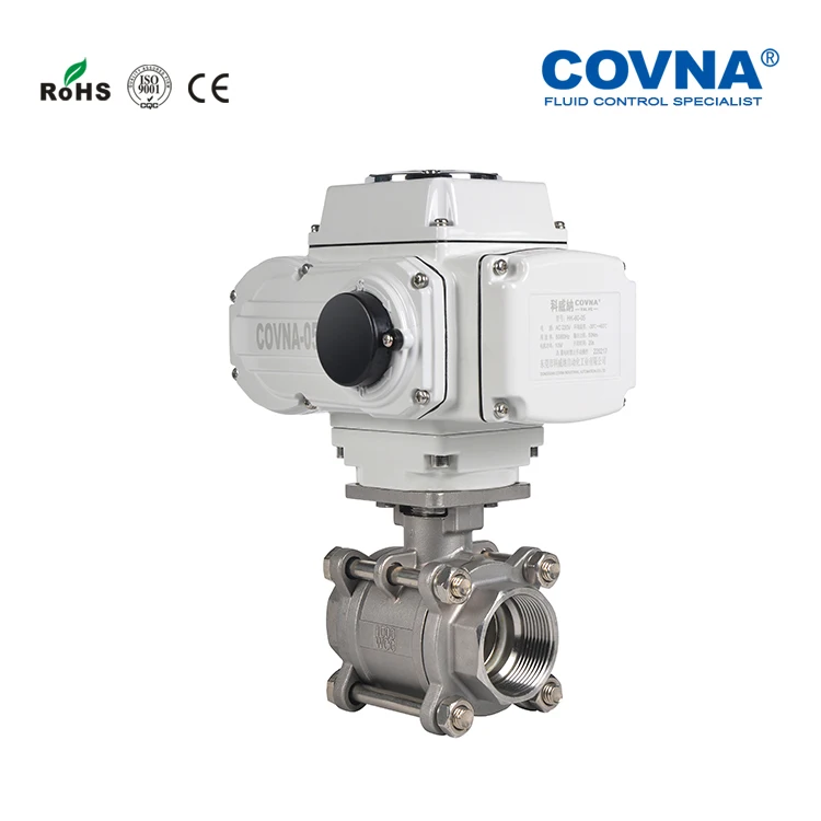 COVNA Dn25 2-way Three Piece Stainless Steel Ball Valve With Electric Actuator 24v 110v 220v 3pcs Remote Control Ball Valve