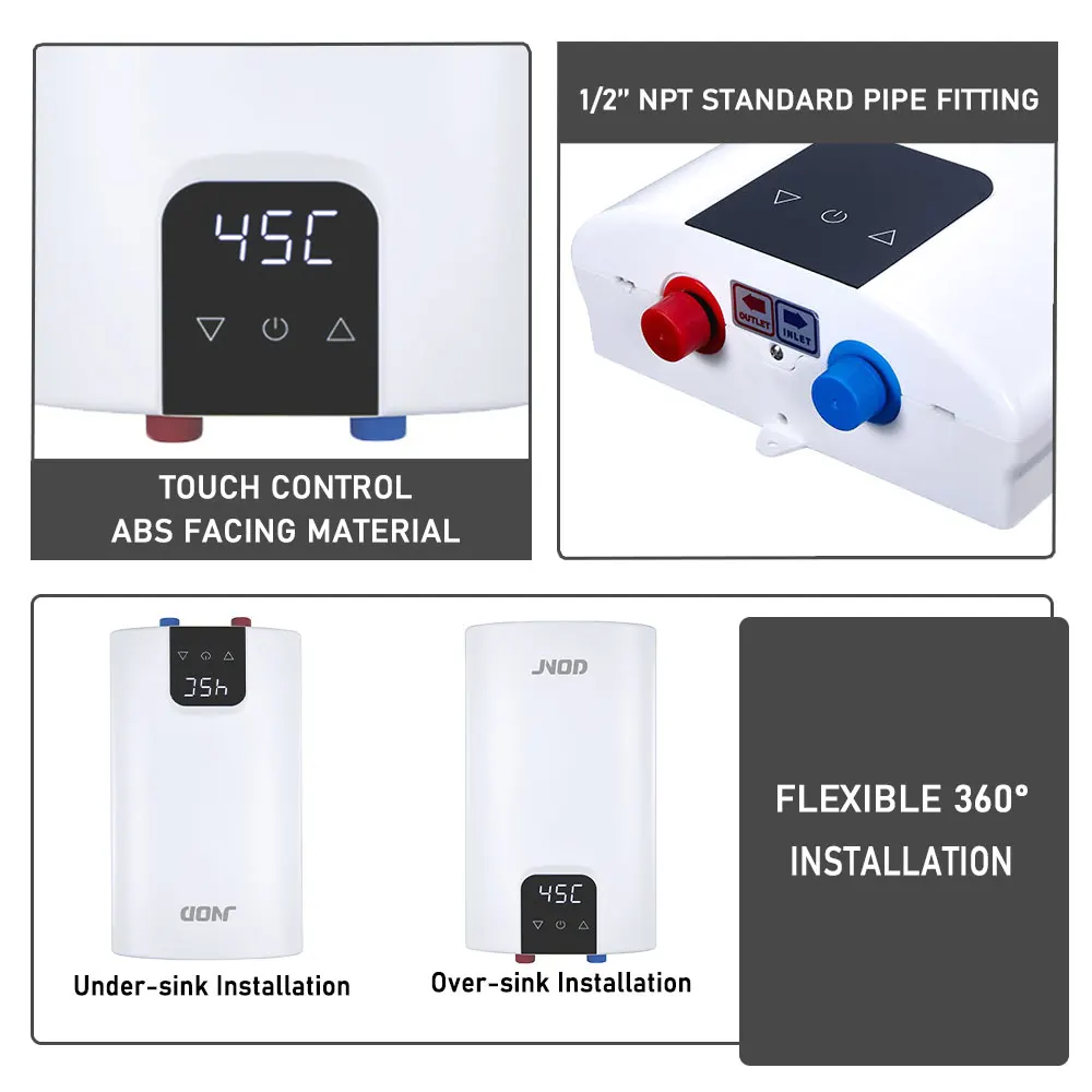 JNOD 400V EU ABS Cover Instant Electric Shower Water Heater Hot Water Geyser Tankless