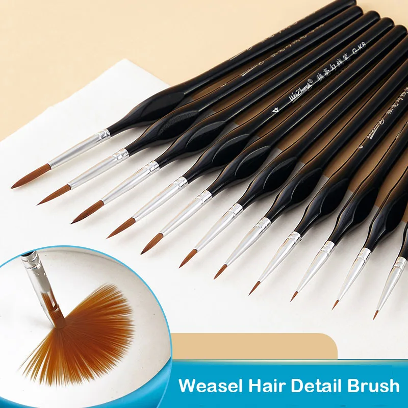 Manufacture Private Label Miniature Paint Brush Set Weasel Hair Fine Detail Liner Brush 11 Pcs Plastic Handle Paint Brush