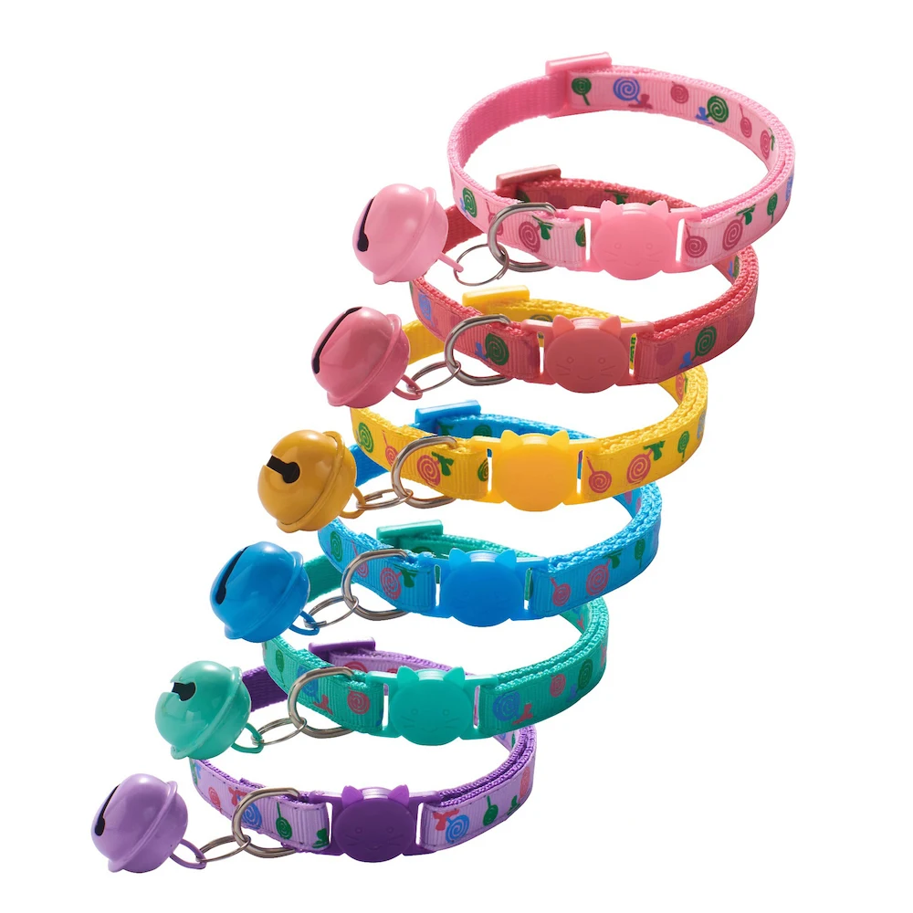 New Custom 1.0cm Pet Collar Colorful Cat Buckle Lollipop Candy Color Cat Collar With Large Bells Multi Colors