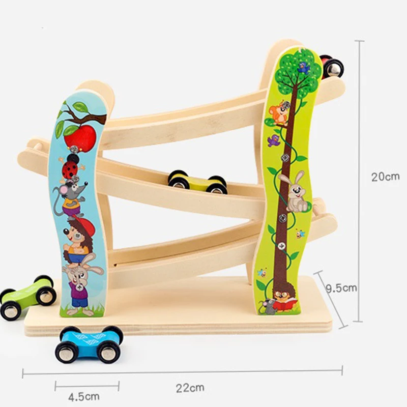wooden race track car ramp racer with 4 mini cars