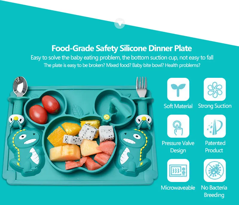 2022 hot selling Good Quality Factory Directly Baby Dinosaur Durable Toddler Plates Silicone Plate