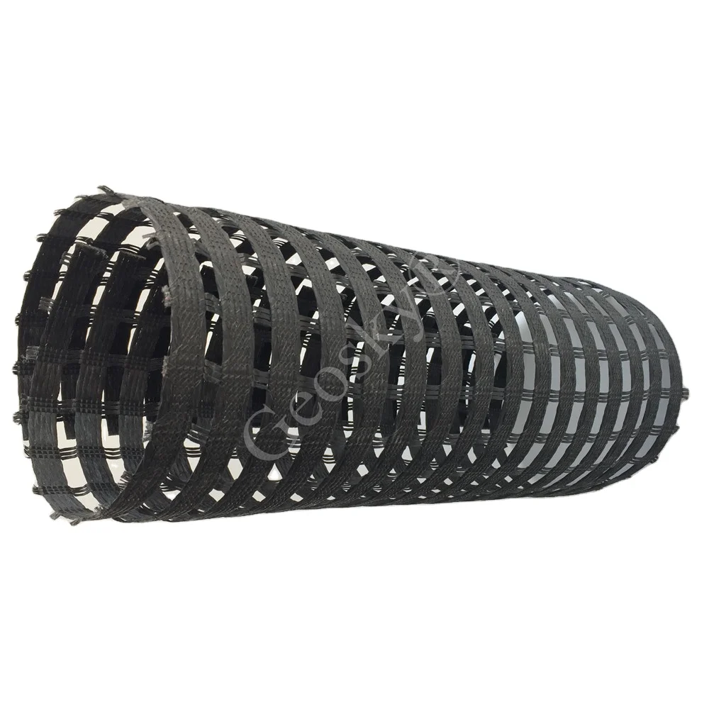 Customized Color 60KN PET BX Geogrid Roll  For slope stability