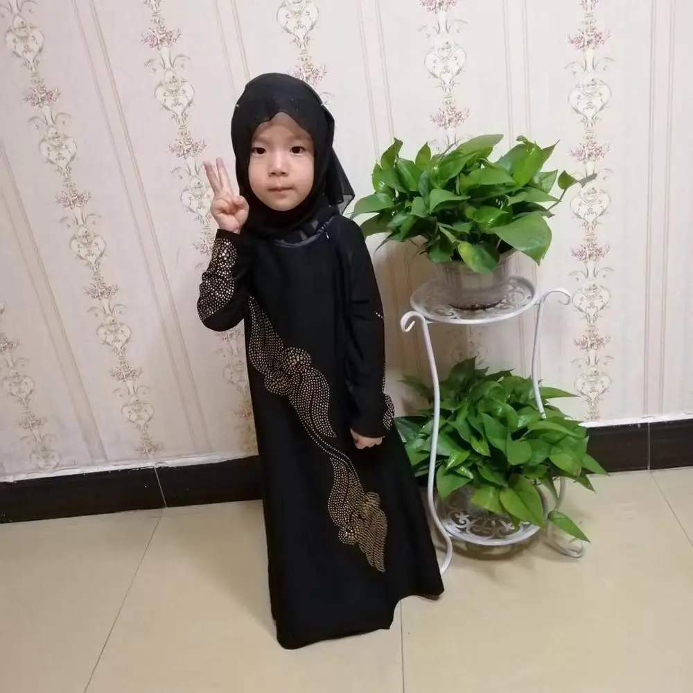wholesale muslim girls Dress Clothing rhinestones children Muslim Prayer Clothes kids abayas kaftan YM142