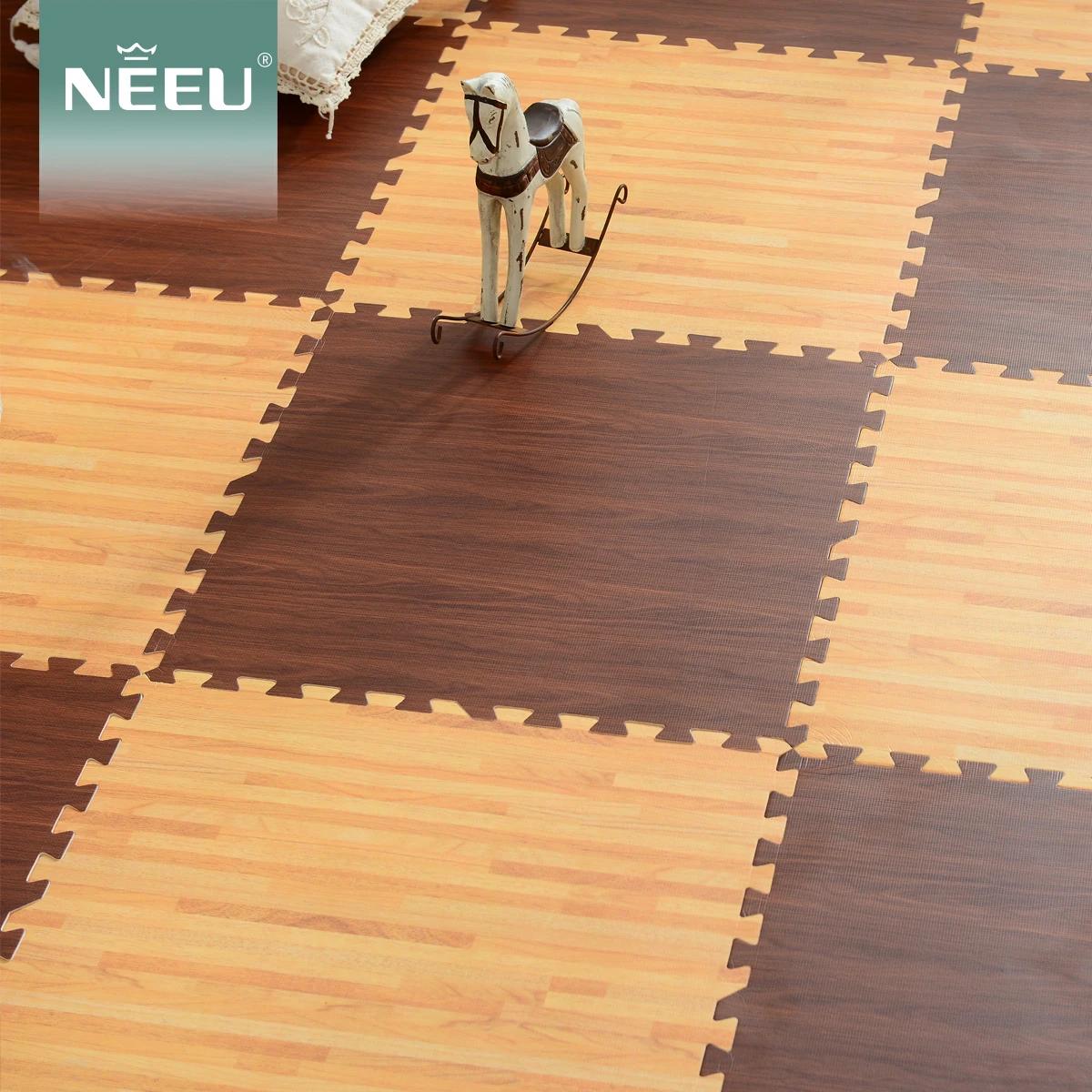 Wood Grain Floor Mat Playmat non toxic Interlocking EVA Foam print mat