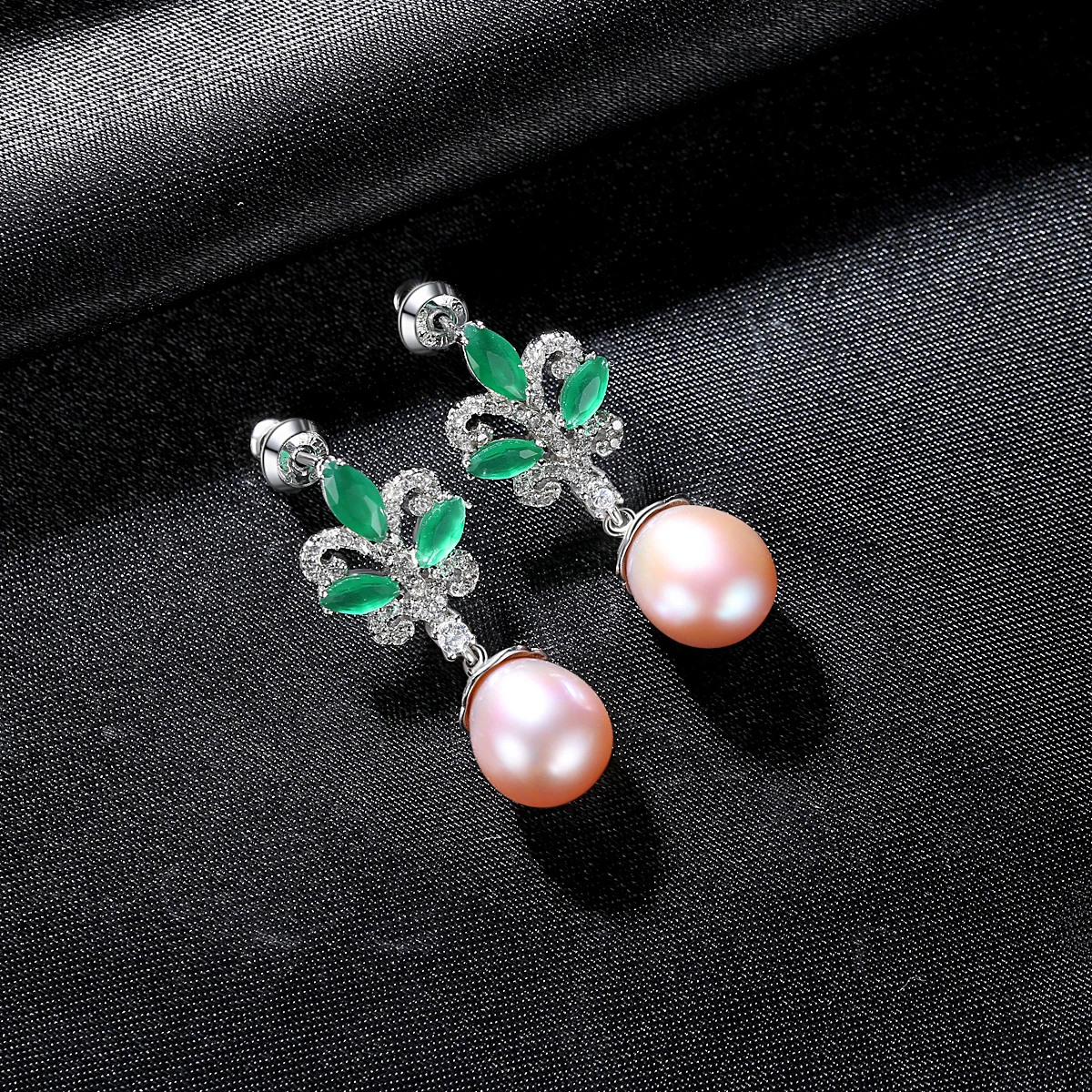 CZCITY Green Jade 2024 Natural Stone Christmas Tree Fashion Long Earing Women Big Real Pearl Earrings
