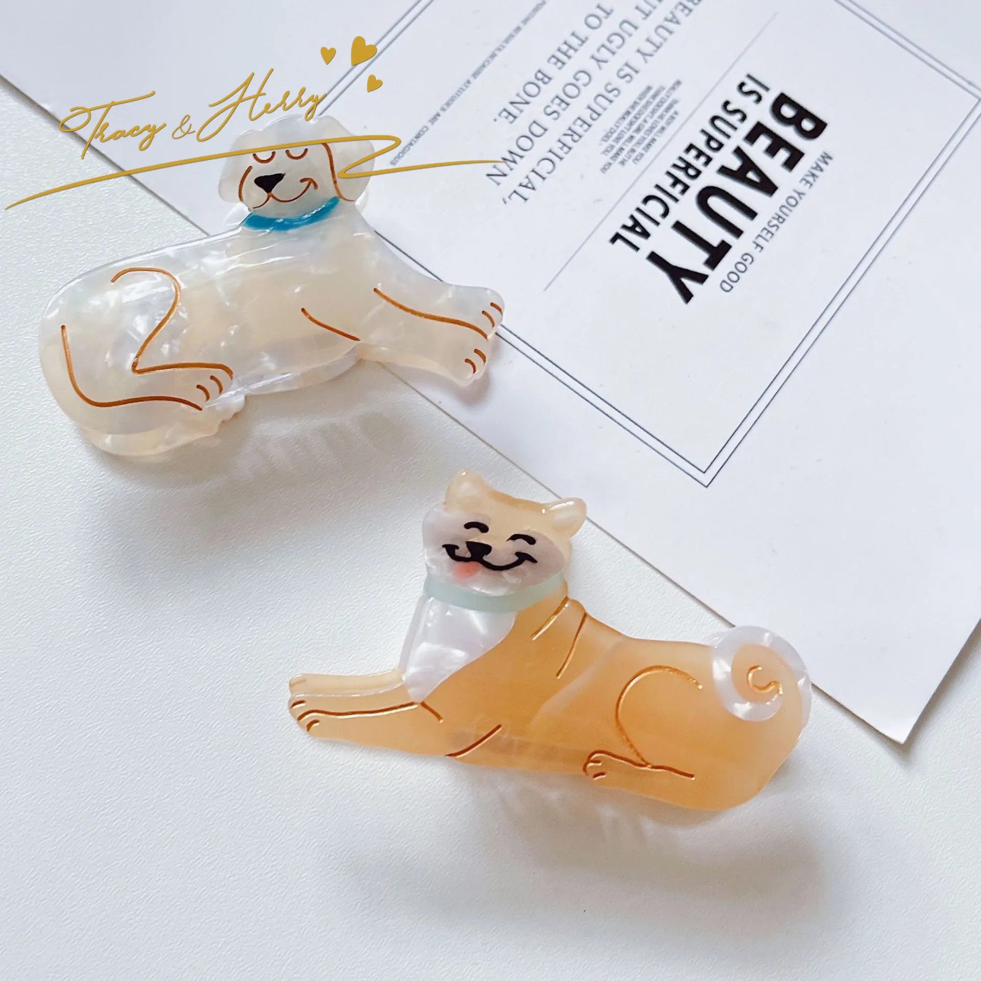 Tracy & Herry new Style Dog Shaped Hair Claws Candy Colors Acrylic Hair Claw Clips Sweet Style Hair Claw For Women