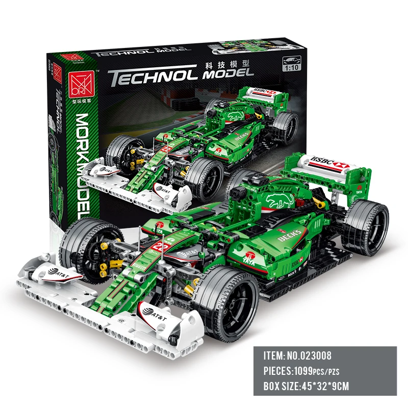 MORK 023008 лидер продаж 1:14 зеленая F1-R5 модель автомобиля конструктор подарок для мальчиков 1099 шт. строительные игрушки
