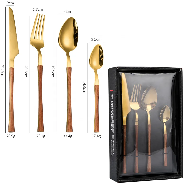 
Elegance High Quality 430 Stainless Steel Golden Fork Knife and Spoon Tableware Cutlery Set 