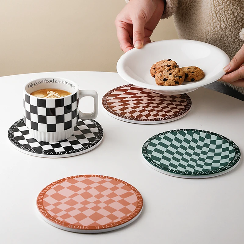 Wholesale Absorbent Ceramic Stone Coasters Ceramic Cup Mat with Cork Base for Home Office