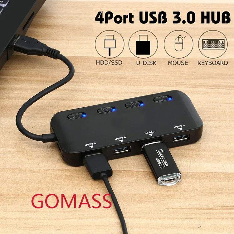 4 порта USB 3 0 концентратор удлинитель для головок совместимый MacBook и Mac Mini флэш-накопители мобильный жесткий диск с индивидуальным переключатели