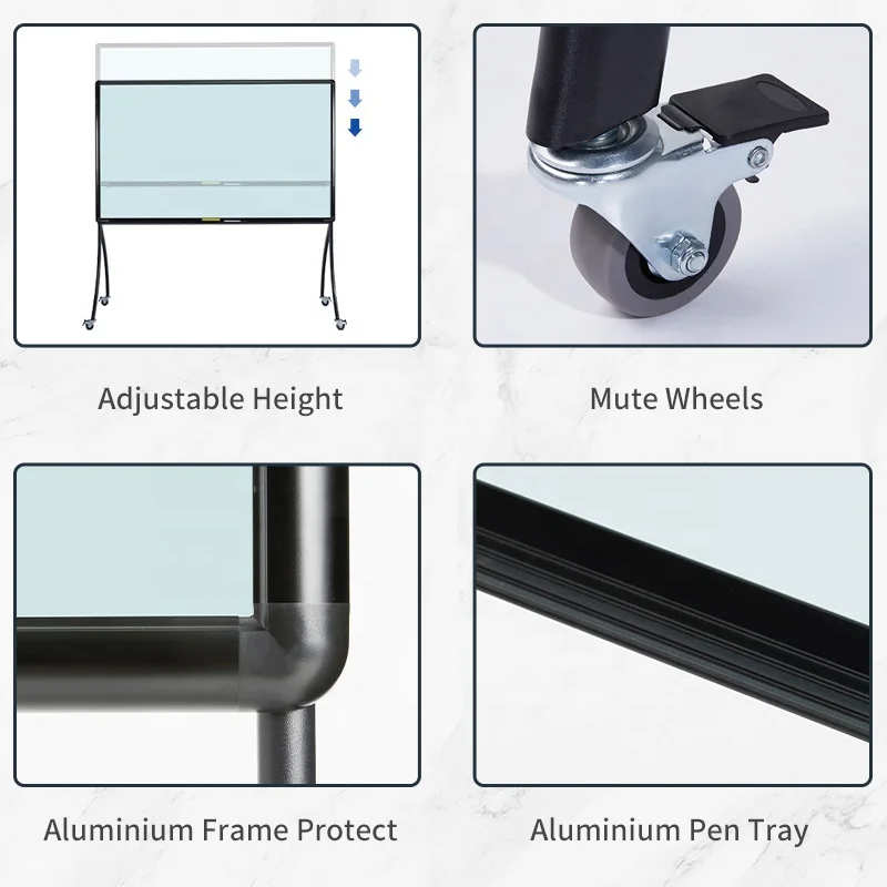Mobile Tempered Glass Whiteboard  With Strong Stand Holder For School Office