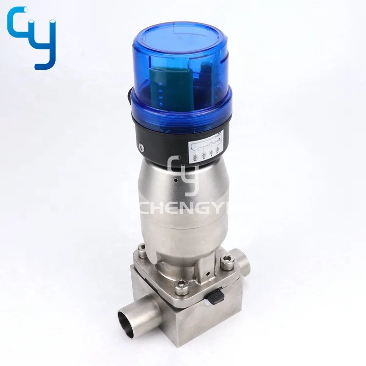 Welded sanitary stainless steel forging straight through 2 way pneumatic diaphragm valve with positioner