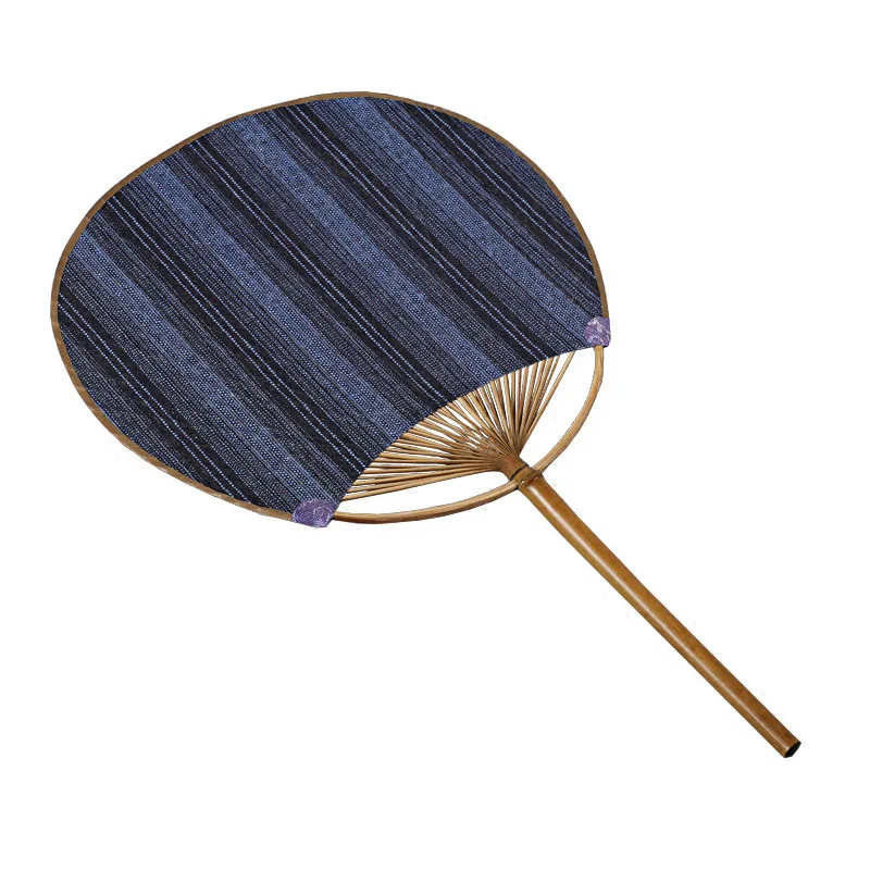 Japanese style round fan, classical literature and handmade art, bamboo fan with long handle