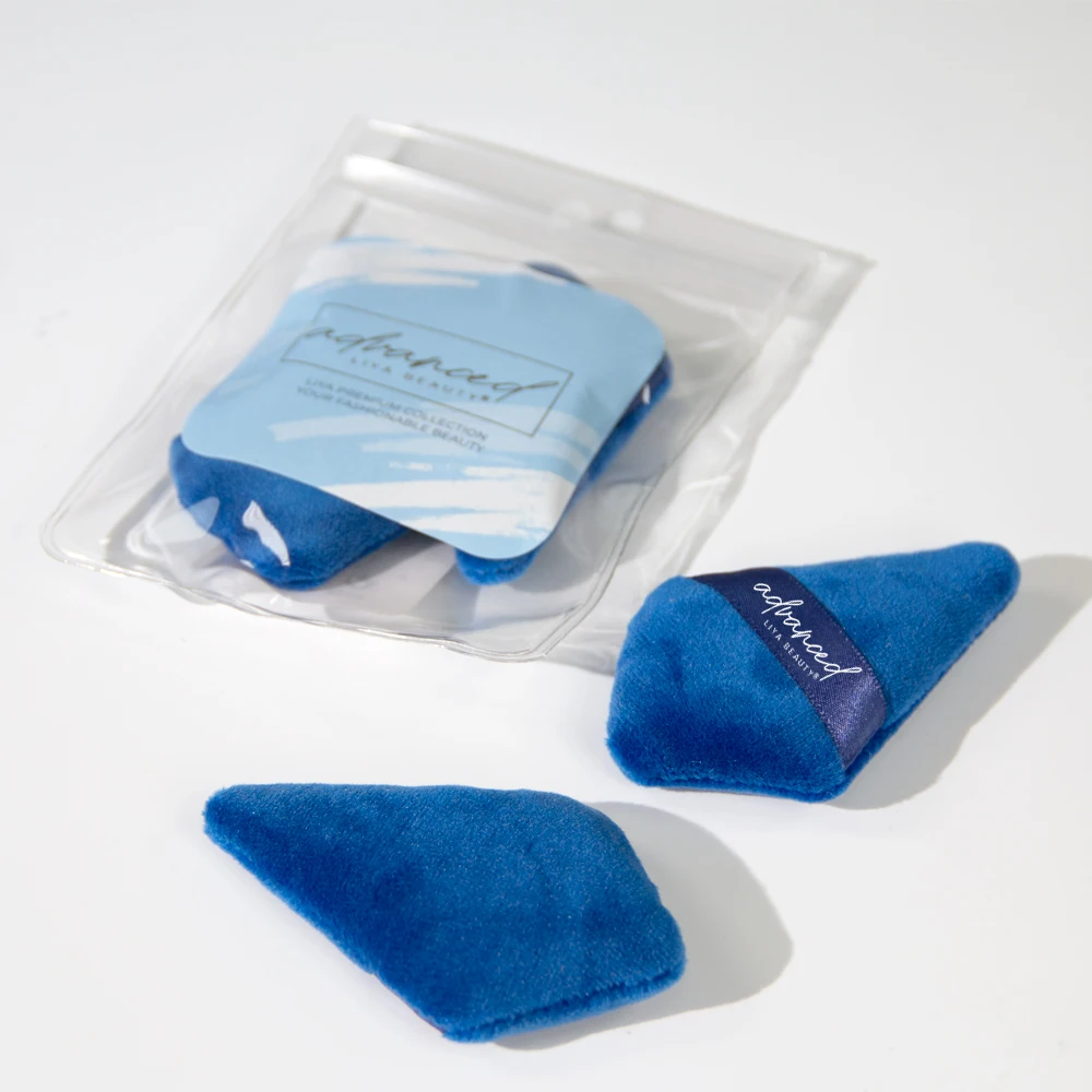 Private label custom logo factory supply Dark blue powder triangle velour cotton puff