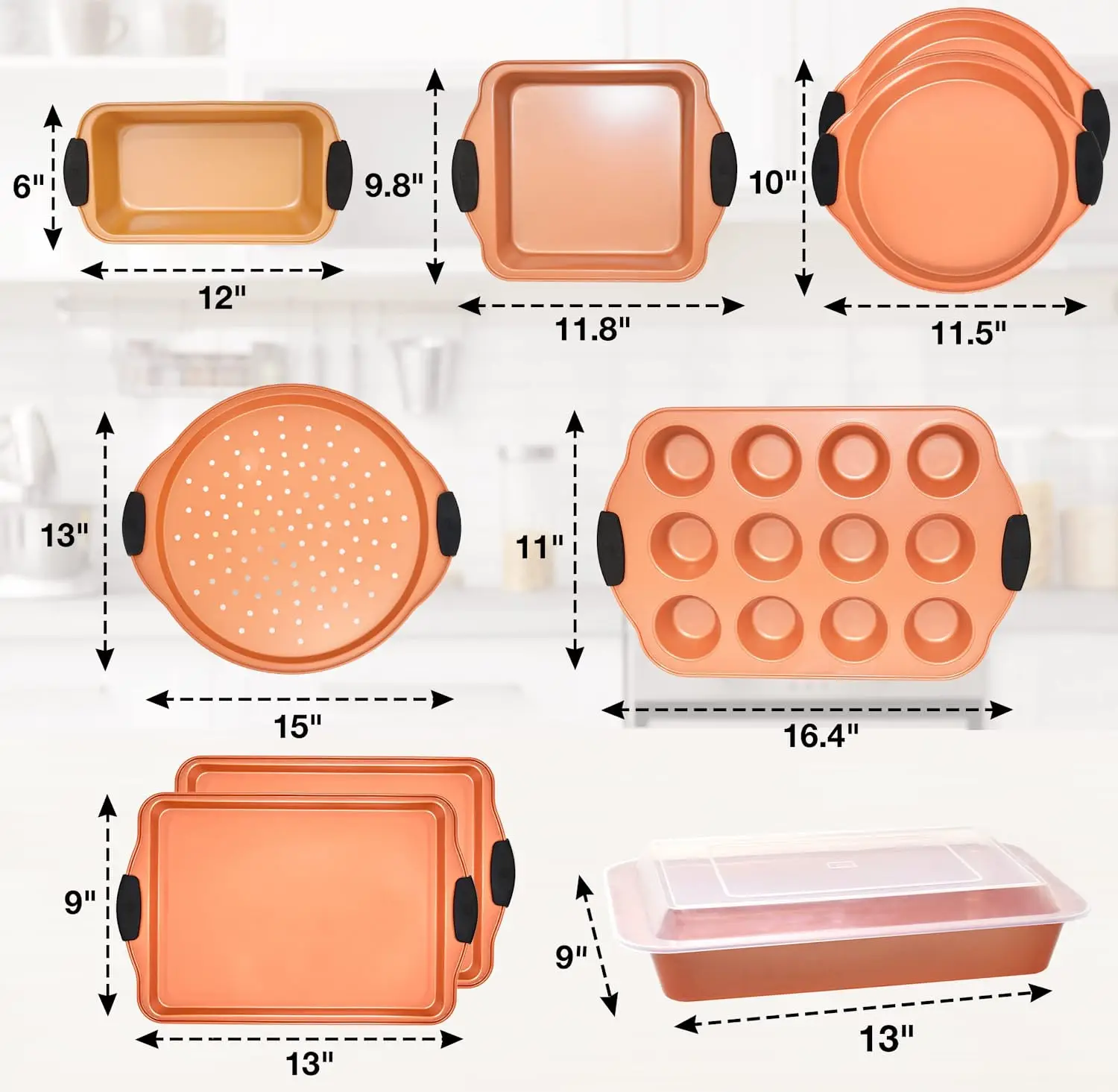Copper ten piece cake mold baking set Bread tin pizza cake baking dishes & pan,non stick carbon stainless steel