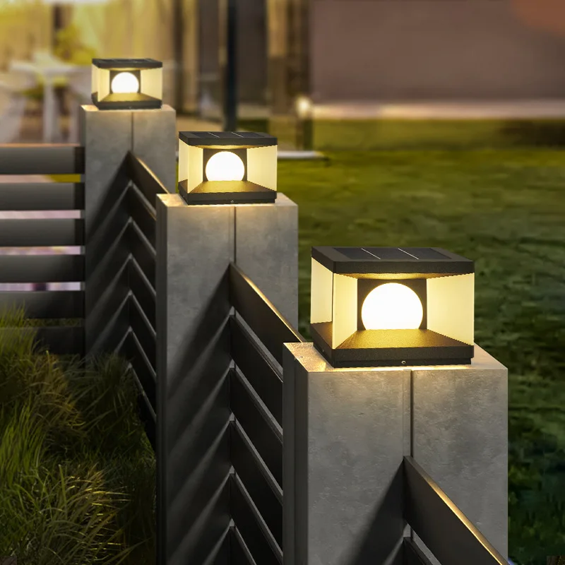 Outdoor pillar headlights, solar courtyard waterproof fence  entrance lights, garden street light post european style