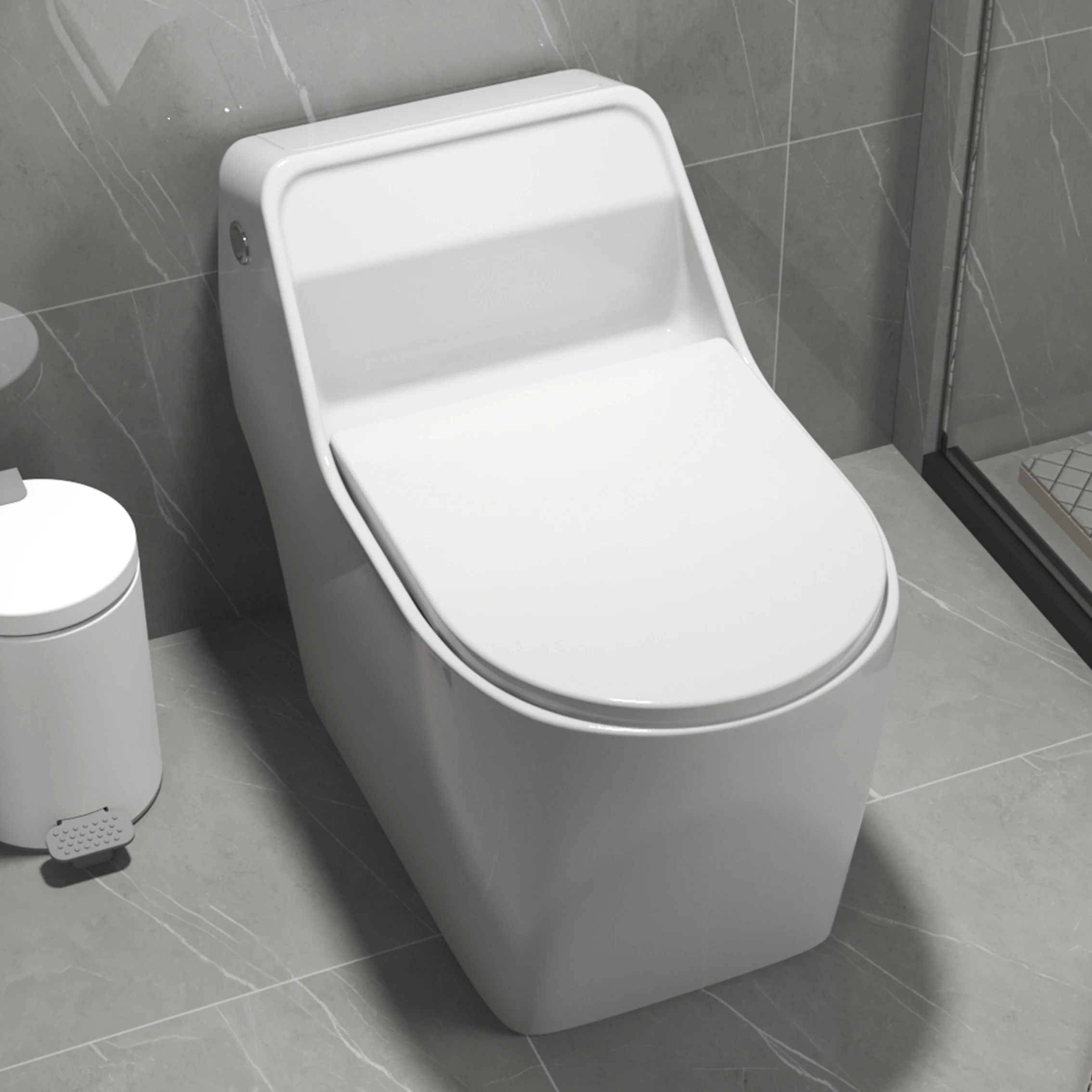 Modern Design White Square Ceramic One Piece Bathroom Toilet Siphonic Dual-Flush with S-Trap Drainage for Hotels