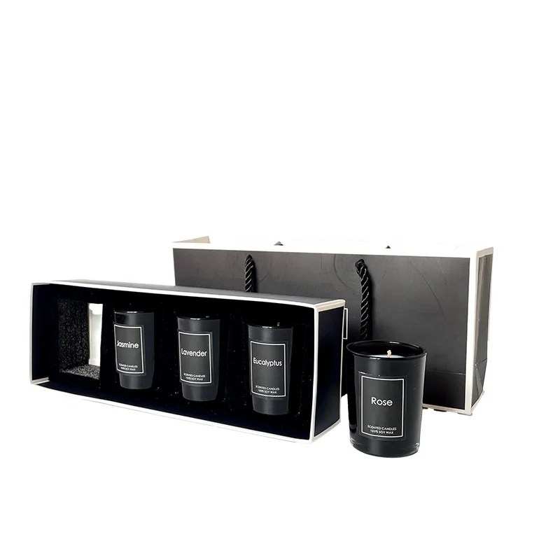 Custom Gift Set Luxury Private Label Mini Scented Candles Lavender Eucalyptus Rose Soy Wax Candle Packaging Box Bags With Logo