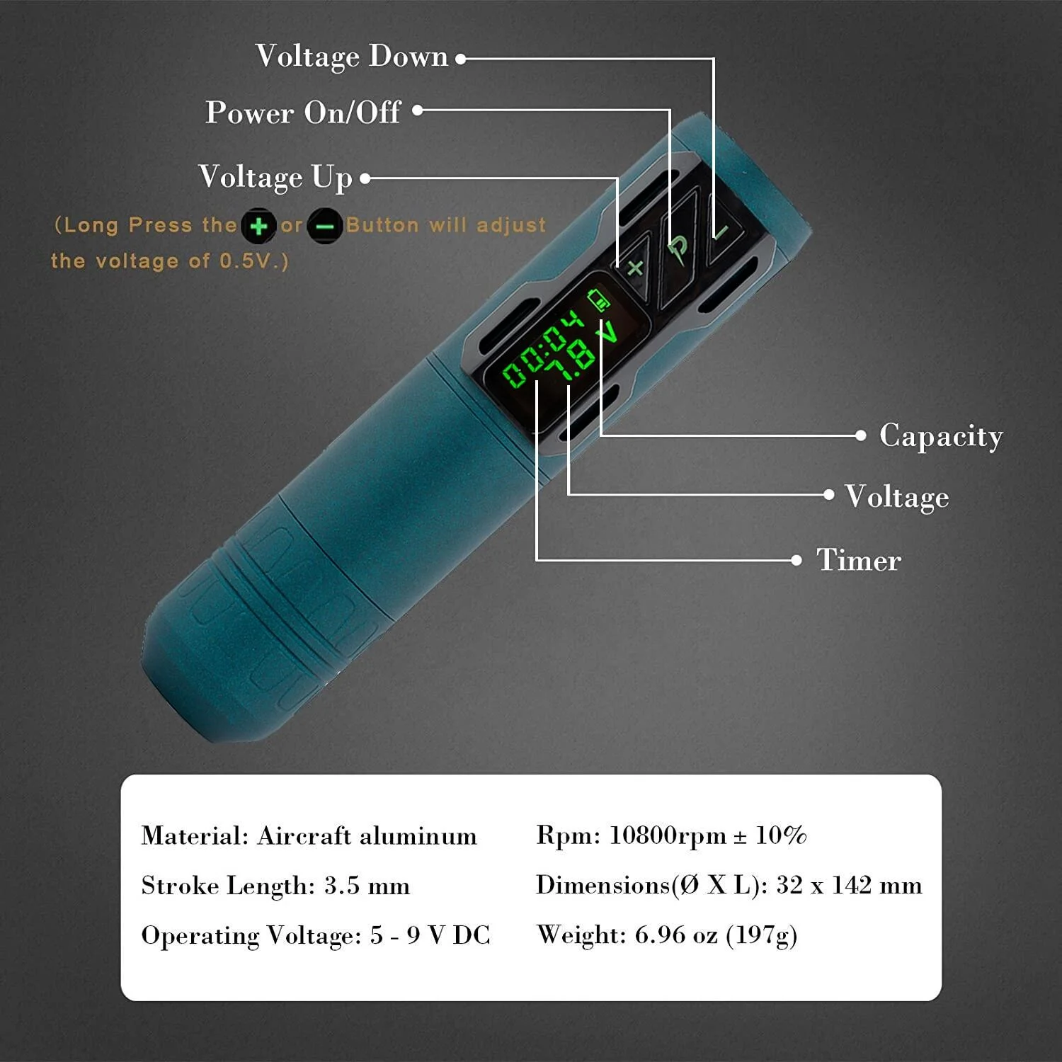 EZ Portex Generation 2S (P2S) Wireless Battery Cartridge Tattoo Pen Machine Customized Swiss Motor Matte Xmas Green 1800 MAH