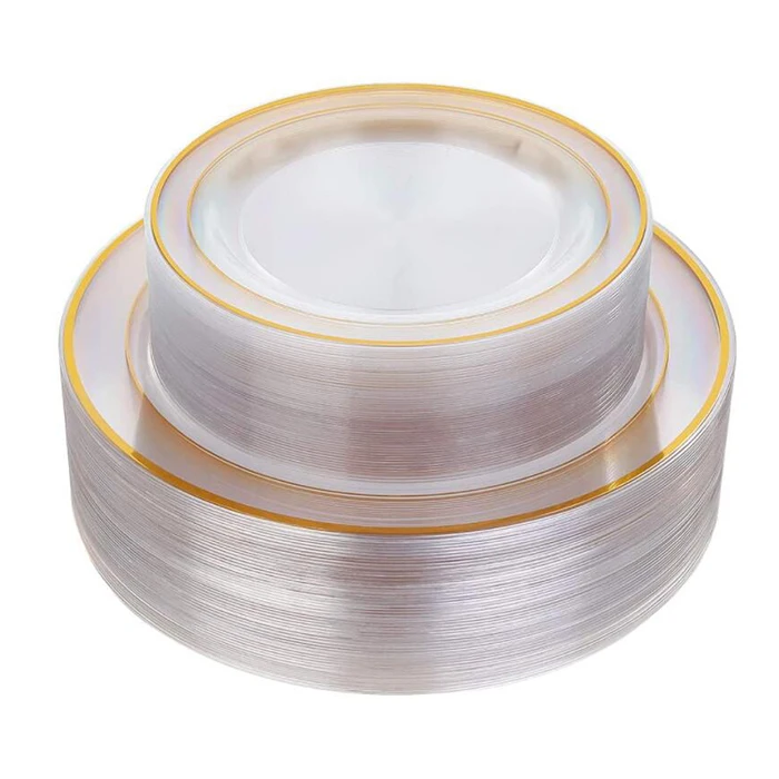 luxury dinnerware hard plastic plates set 25pcs clear plastic plates disposable decorative party plastic plate set
