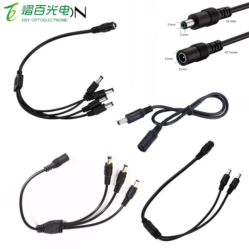 DC Power 1 Female to 1 2 3 4 Male Way Splitter Adapter Connector Plug Cable 5.5mm*2.1mm DC 12V For CCTV Camera LED Strip Light