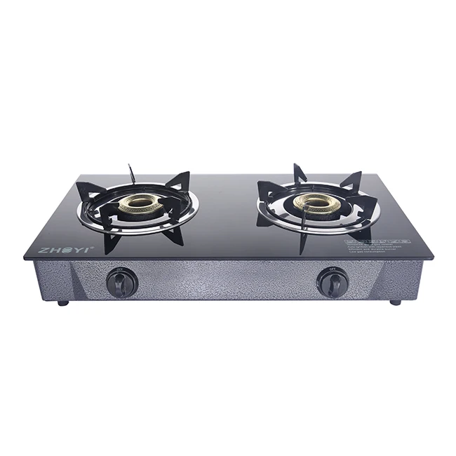 Electronic ignition appliance kitchen 2 plate tempered glass indoor gas stove 2 burner