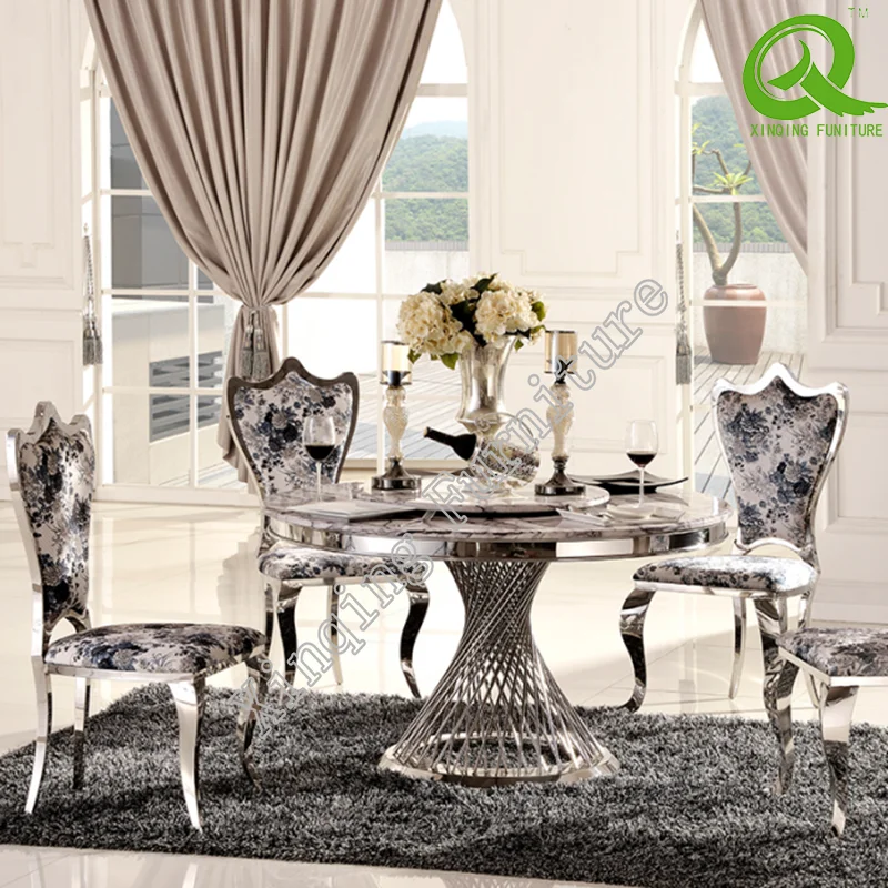 Stainless Steel Base Glass Top Small Round Dining Table