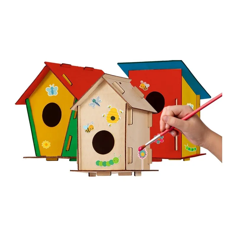 Wholesale Unfinished Wood Bird Houses DIY Wooden Bird House Kits For Children to Build Wood Craft Birdhouses