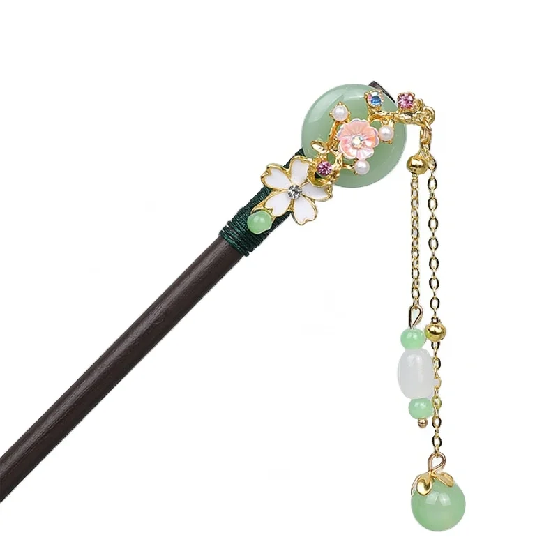 Baiyiyuan Straight Long Hair Buns Accessories Acetate Flower Women Wooden Hair Chopsticks Wood