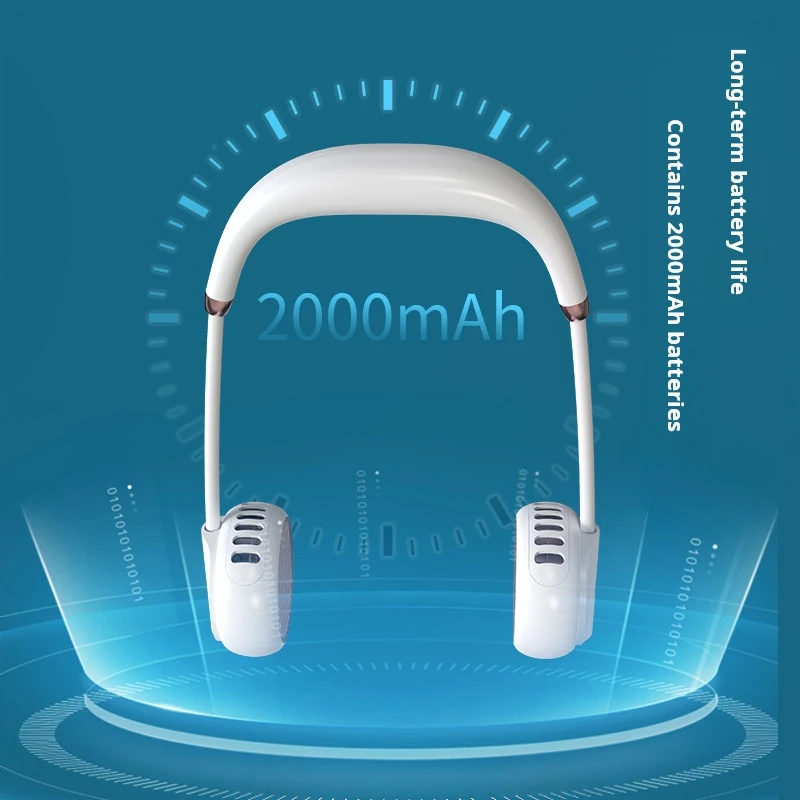 Best Seller 2000mah Wearable Leafless Fan Rechargeable Battery Powered Bladeless Cooling Usb Mini Portable Neck Fan