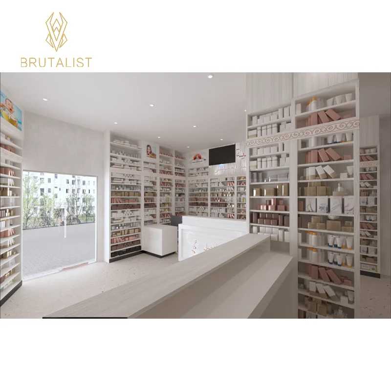 Креативный аптечный магазин витрина полки для лекарств отделка интерьера товары здоровья