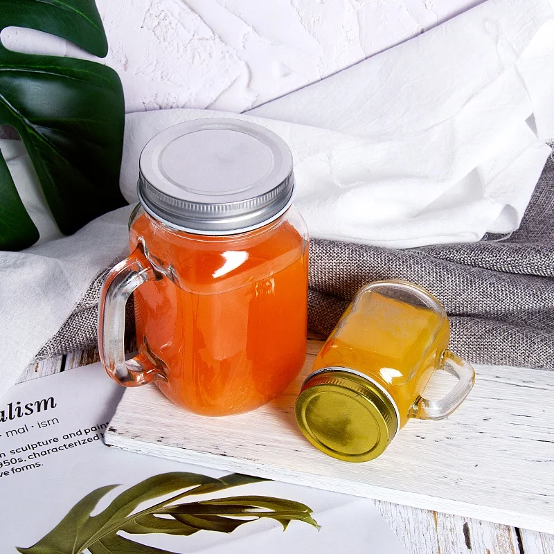 Old Fashioned 4oz 12oz Drinking Glass Mason Jar Mug With Handle And Straw Lid 16 ounce