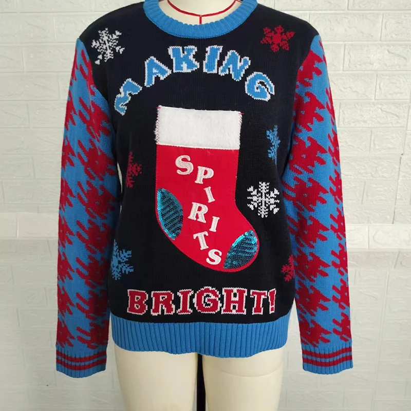 In Stock Quick delivery Winter Jacquard Christmas Knitted Sweater Long Sleeve Pullover Christmas Unisex Sweater