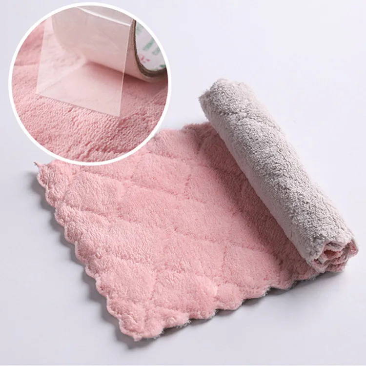 Drop shopping cheap coral Absorbent Cleaning Cloth Rag Kitchen Cleaning Dish Towels