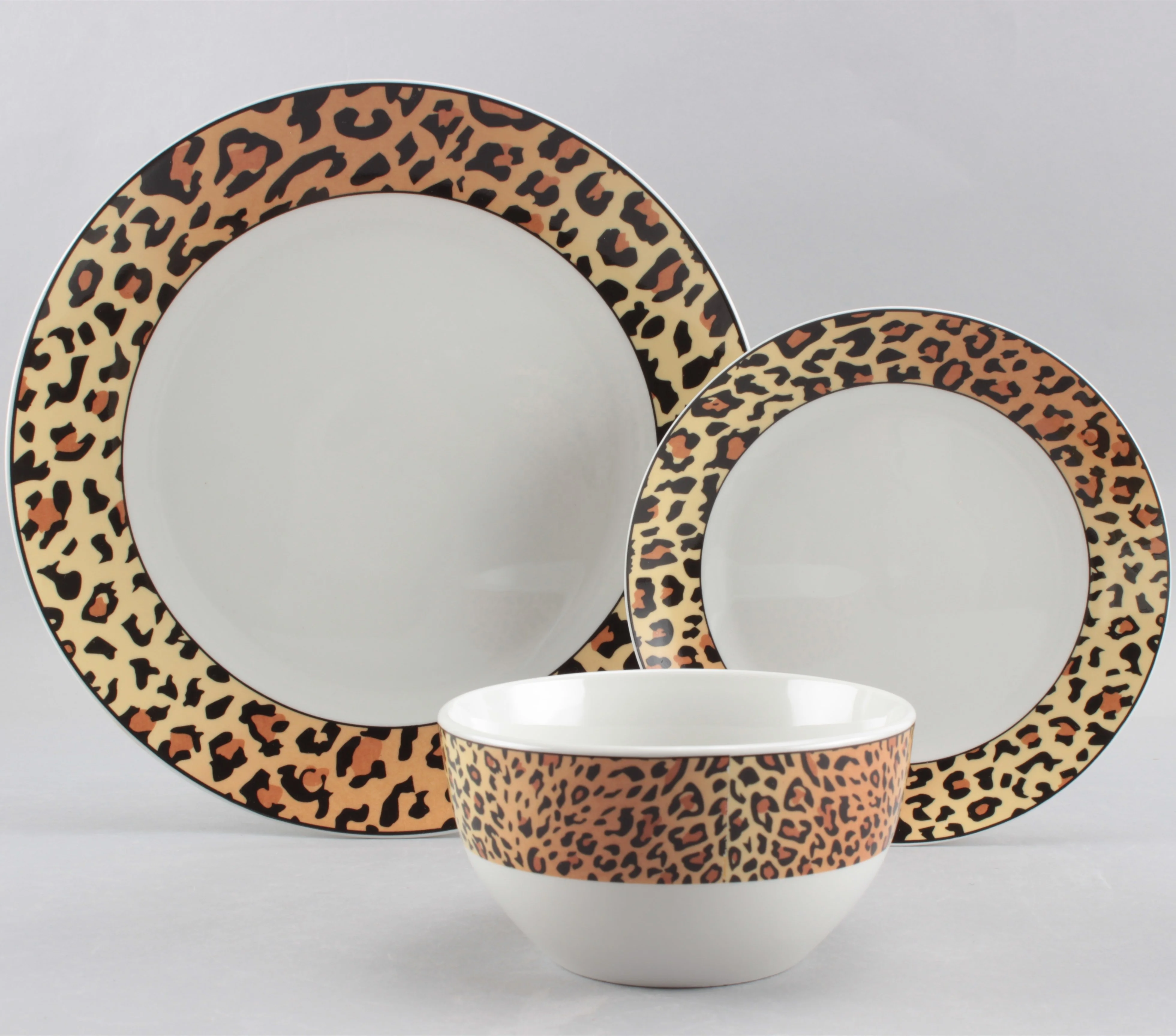 Hot Selling 16PCS Porcelain Dinner Set With  leopard print  Ceramic Dinner Set With Custom Decals