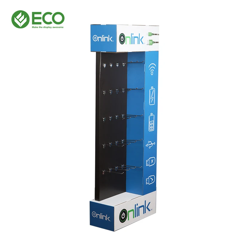 Custom Pegboard Retail Hanging Floor Hook Display Rack Cardboard Display Stand With Peg Hook